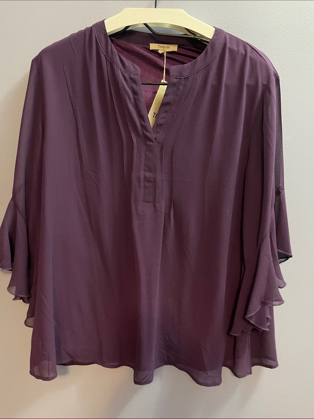 Time and Tru Plum Ruffle-Sleeve Tunic Blouse